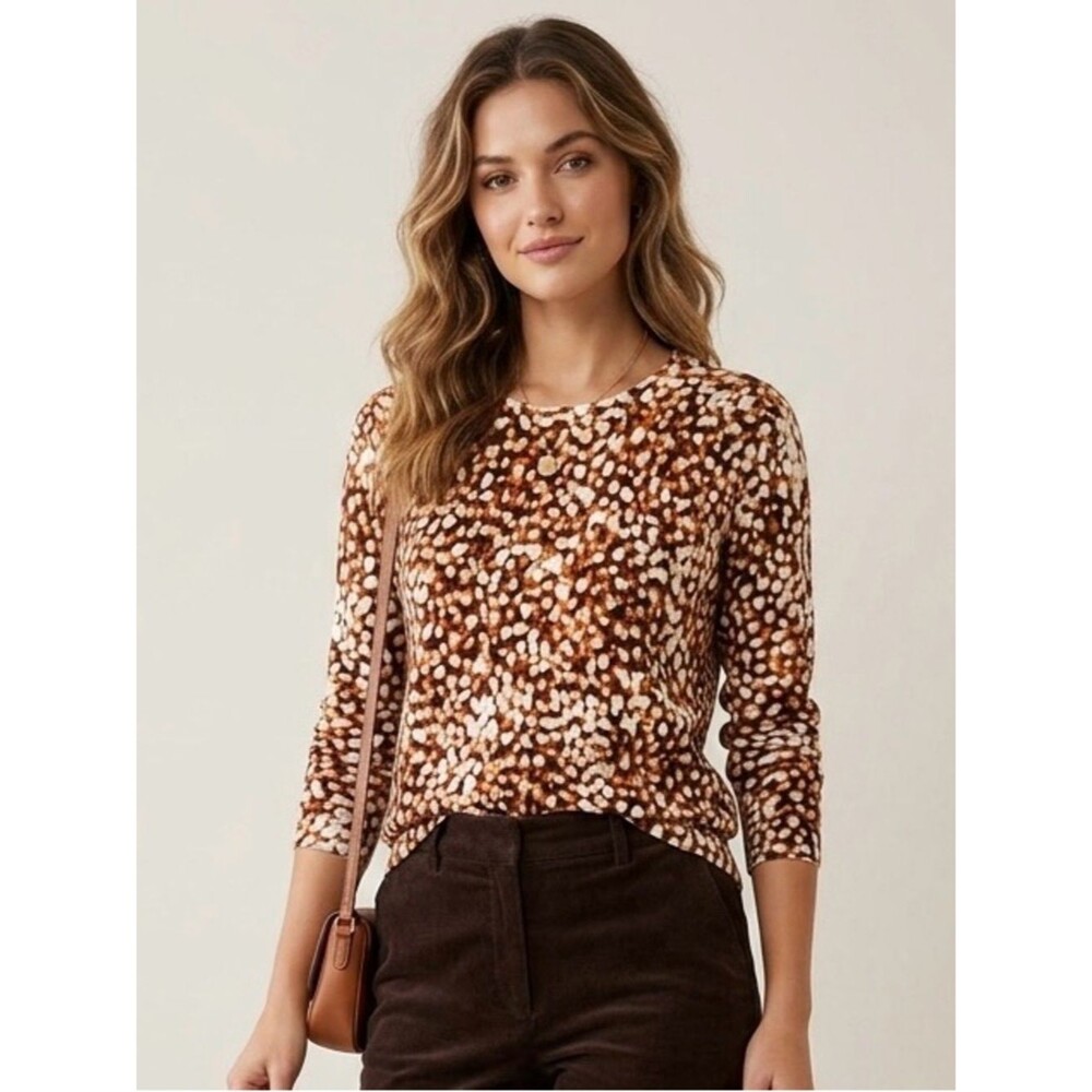 Liverpool Los Angeles Abstract Animal Print Knit Sweater 3/4 Sleeve Earthcore L
